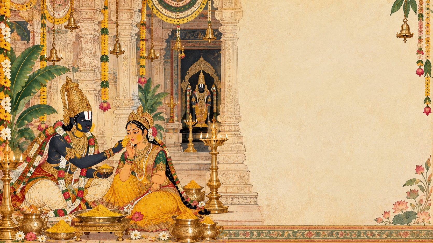 Srinivasa anointing Padmavathi with turmeric