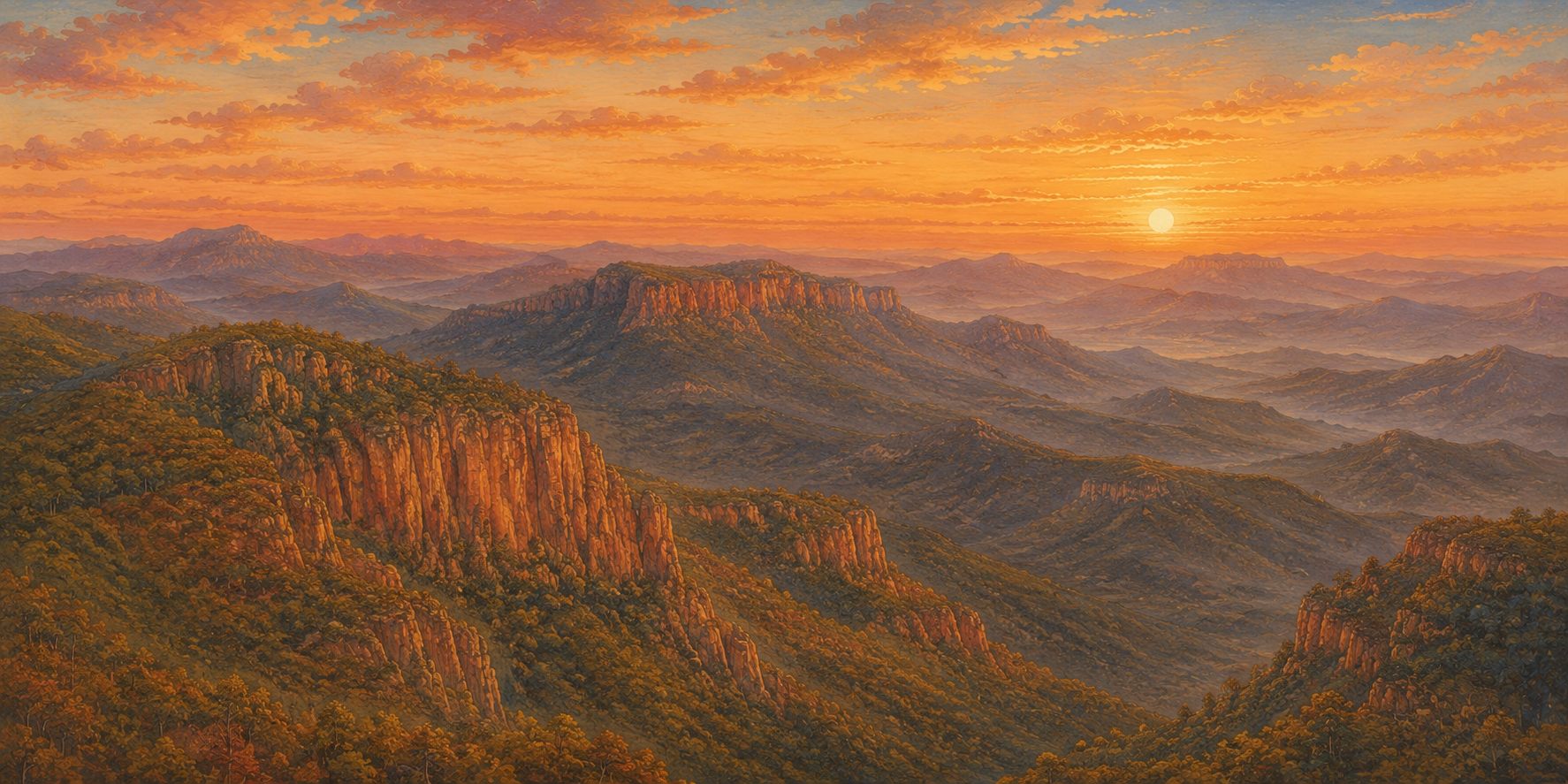 Seven hills of Tirumala at sunset